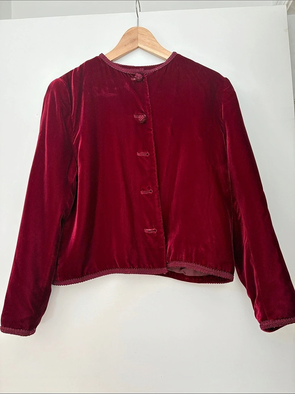 Lord & Taylor Burgundy Velvet Cropped Jacket